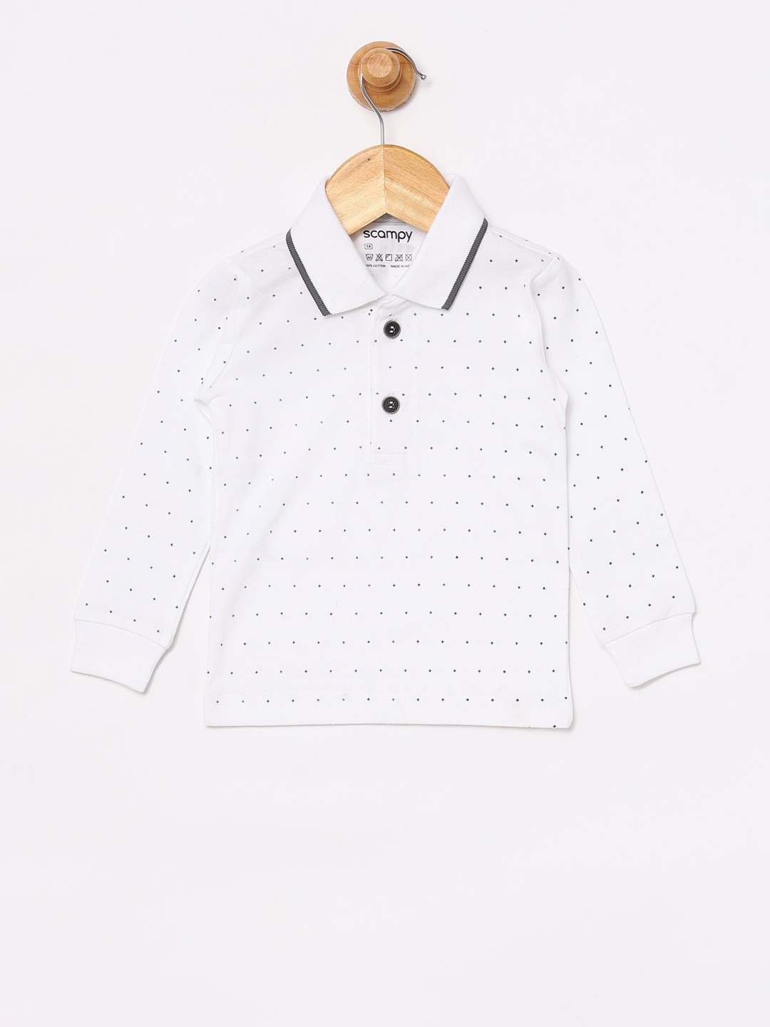 

SCAMPY Boys White & Grey Printed Polo Collar T-shirt