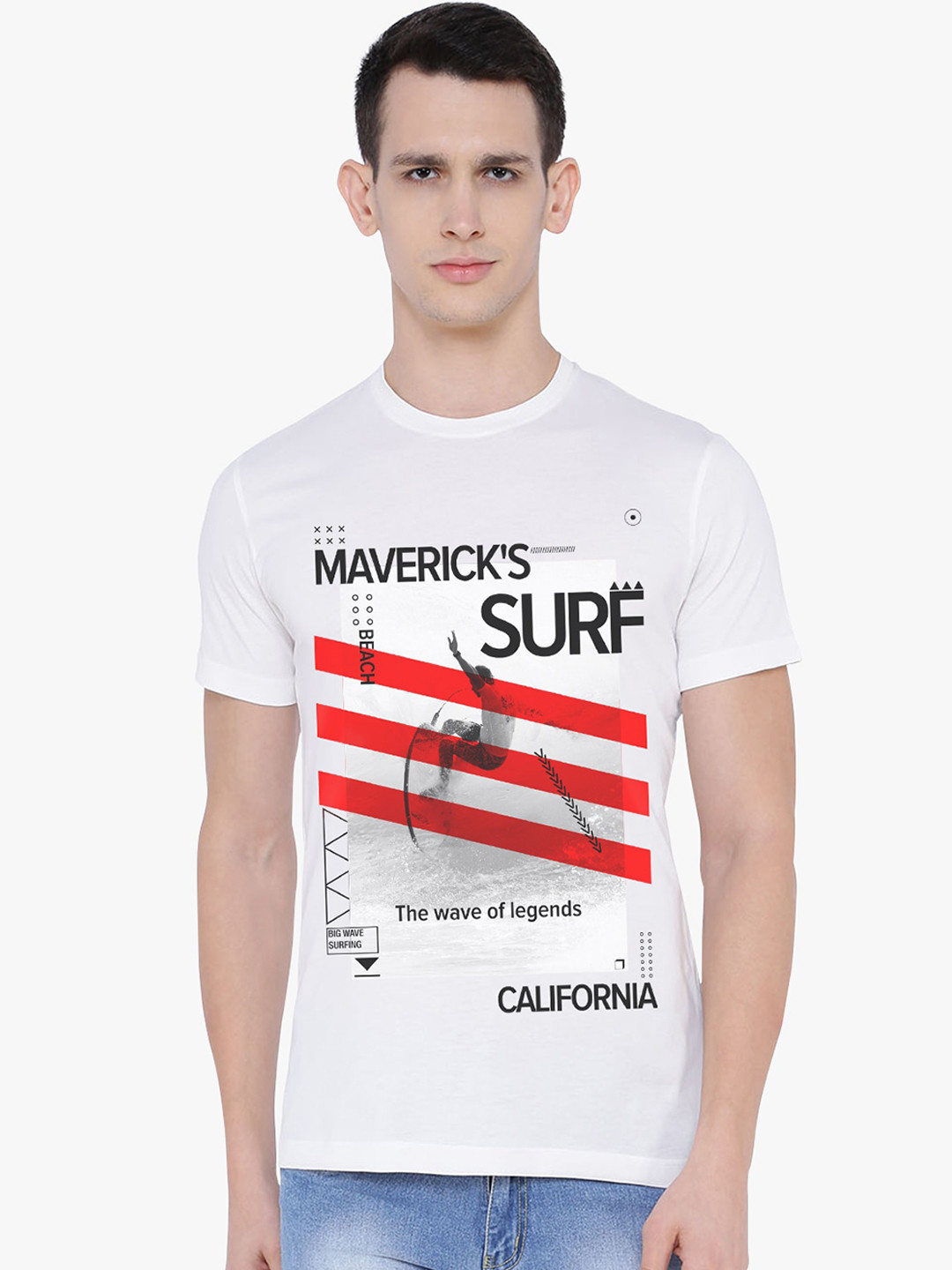 

THREADCURRY Men White Printed Round Neck T-shirt