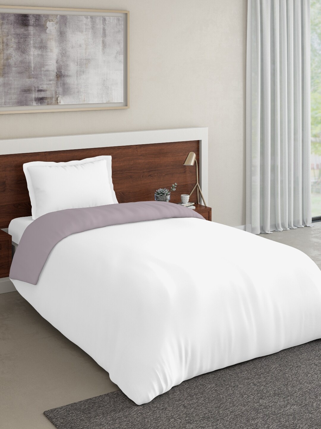 

DDecor White & Mauve Solid Mild Winter 150 GSM Reversible Single Bed Comforter