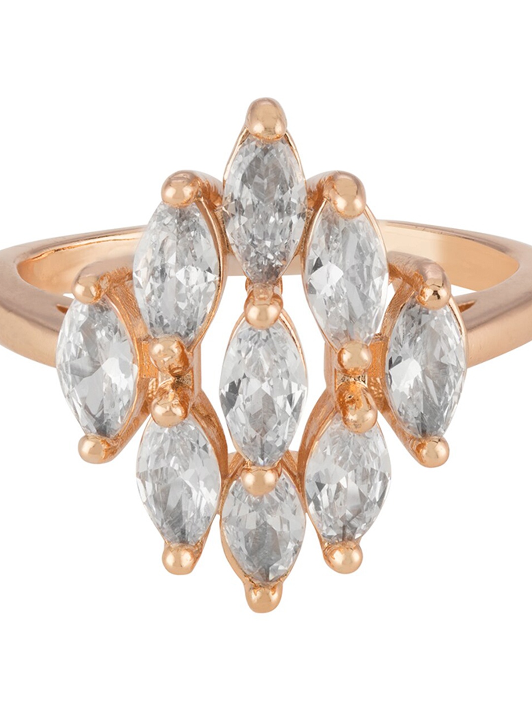E2O Rose Gold-Plated & White International Diamonds Studded Finger Ring