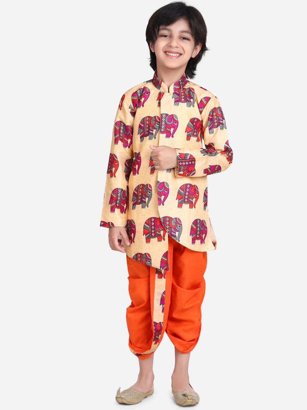 BownBee Boys Orange & Beige Printed Sherwani Set