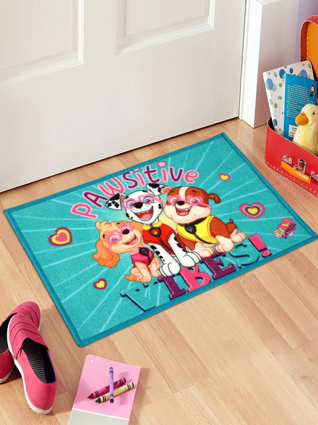 

Saral Home Turquoise Blue & White Paw Patrol Pupps Print Anti-Skid Doormat