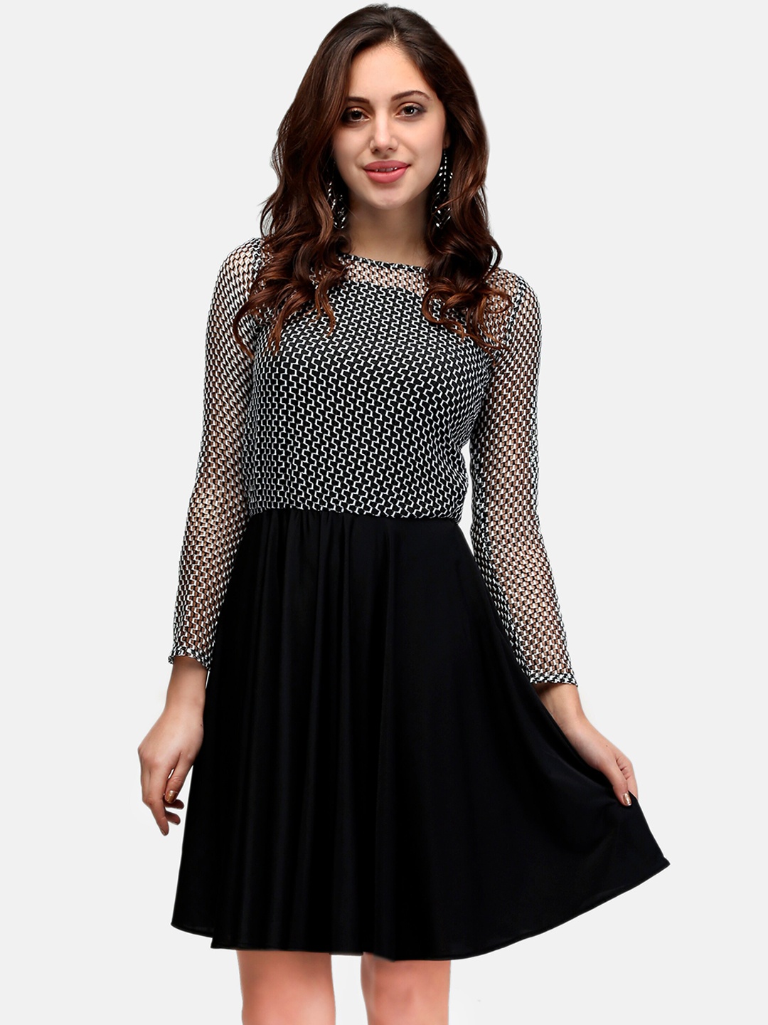 

V&M Women Black Self Design Fit and Flare Dress