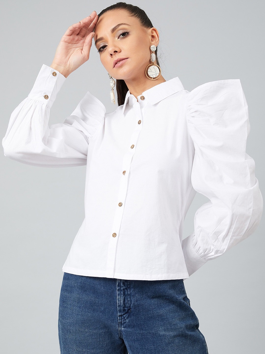 

Athena Women White Solid Shirt Style Top