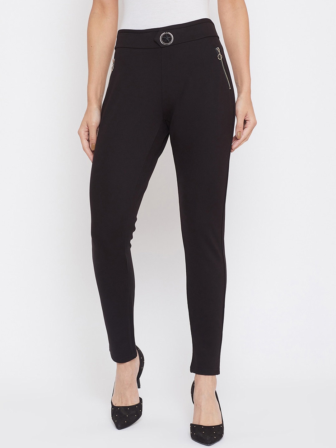 Crimsoune Club Women Black Skinny Fit Solid Cigarette Trousers