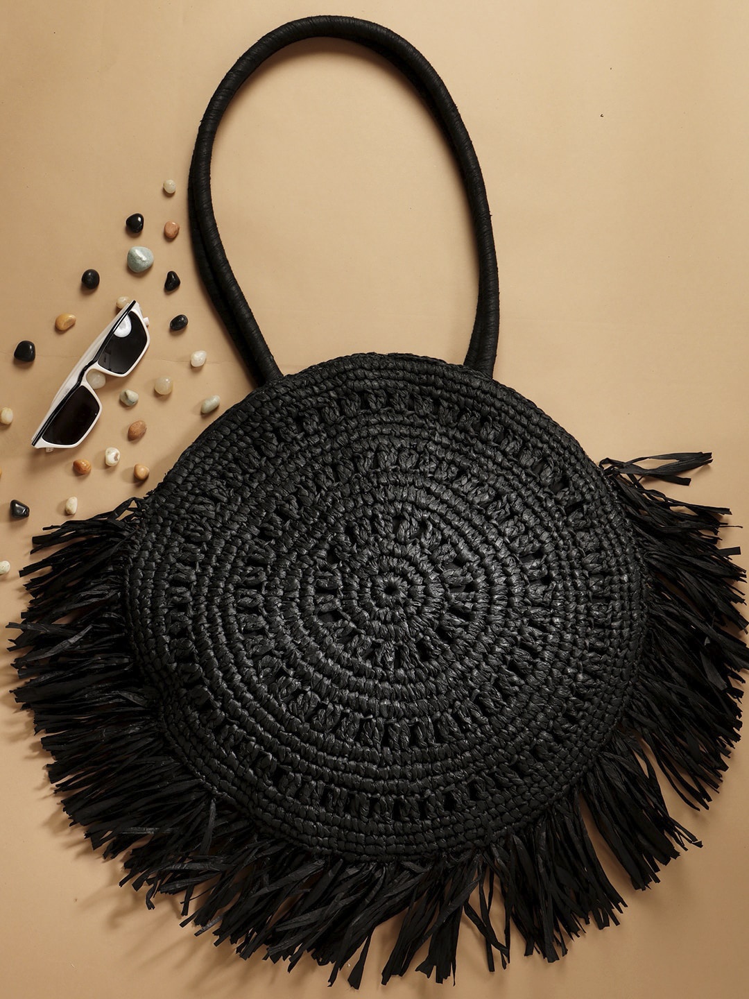 

STREET 9 Black Textured Shoulder Bag