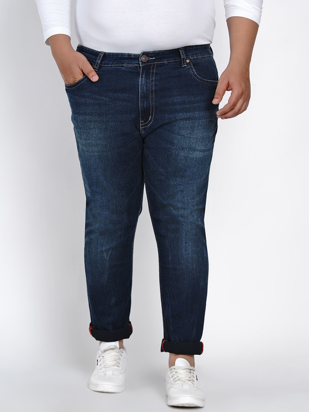 

John Pride Plus Size Men Regular Fit Mid-Rise Clean Look Stretchable Jeans, Blue
