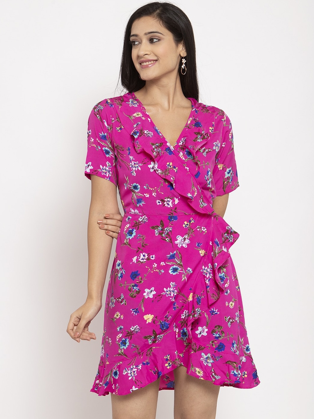 

Karmic Vision Women Pink Printed Wrap Dress