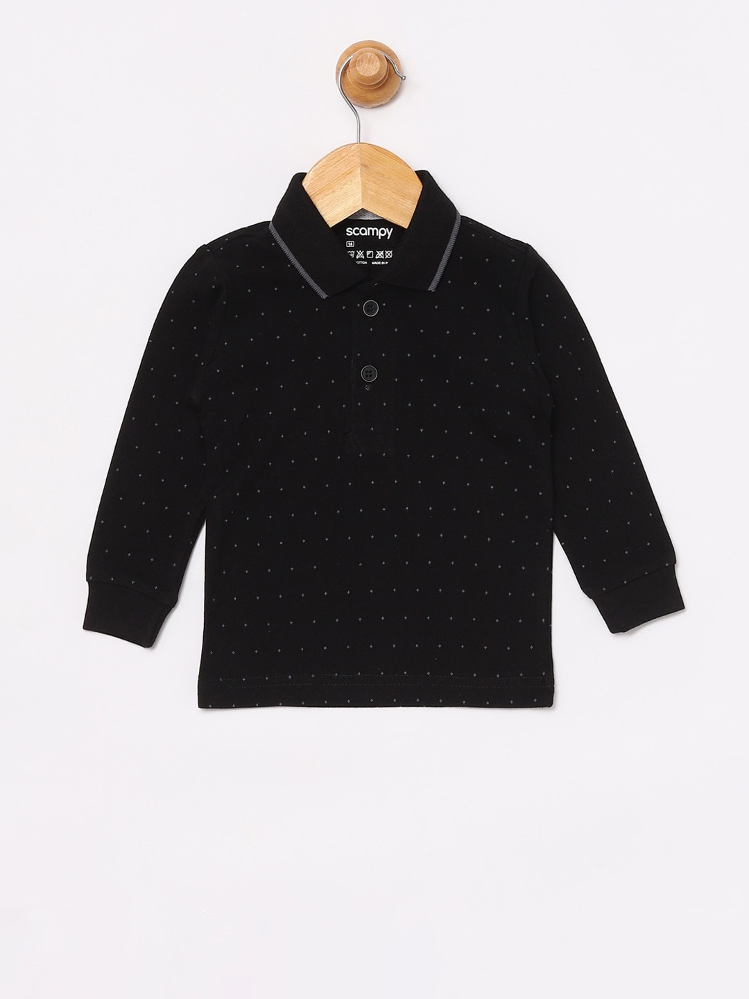 

SCAMPY Boys Black Self Design Polo Collar T-shirt