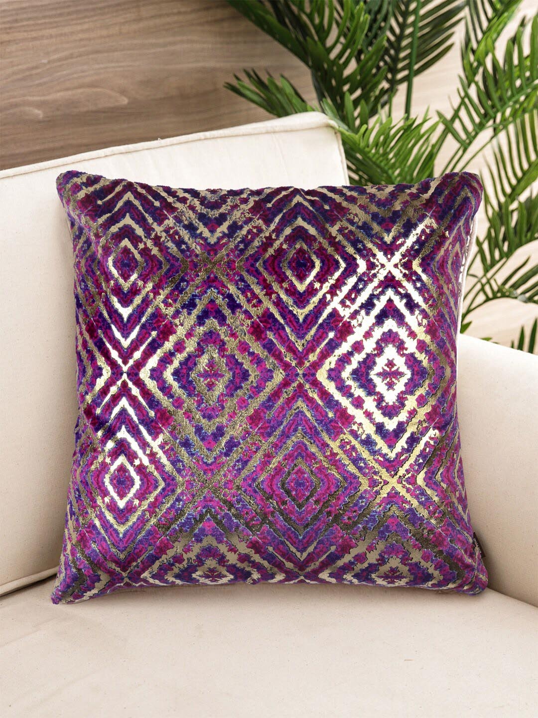 NISRAG HOME Purple & Gold Single Geometric Square Cushion Covers