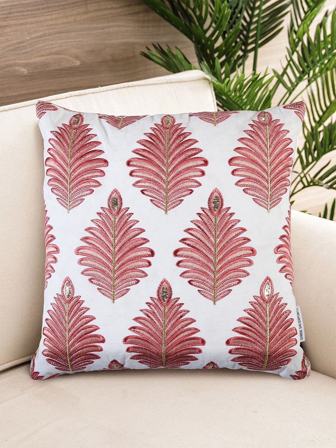 

NISRAG HOME Pink & White Single Floral Square Cushion Cover