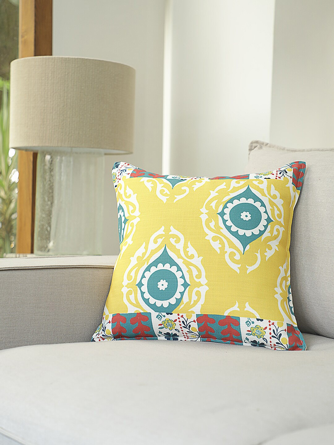 BLUE BOAT Yellow Single Ethnic Motifs Square Cushion Covers