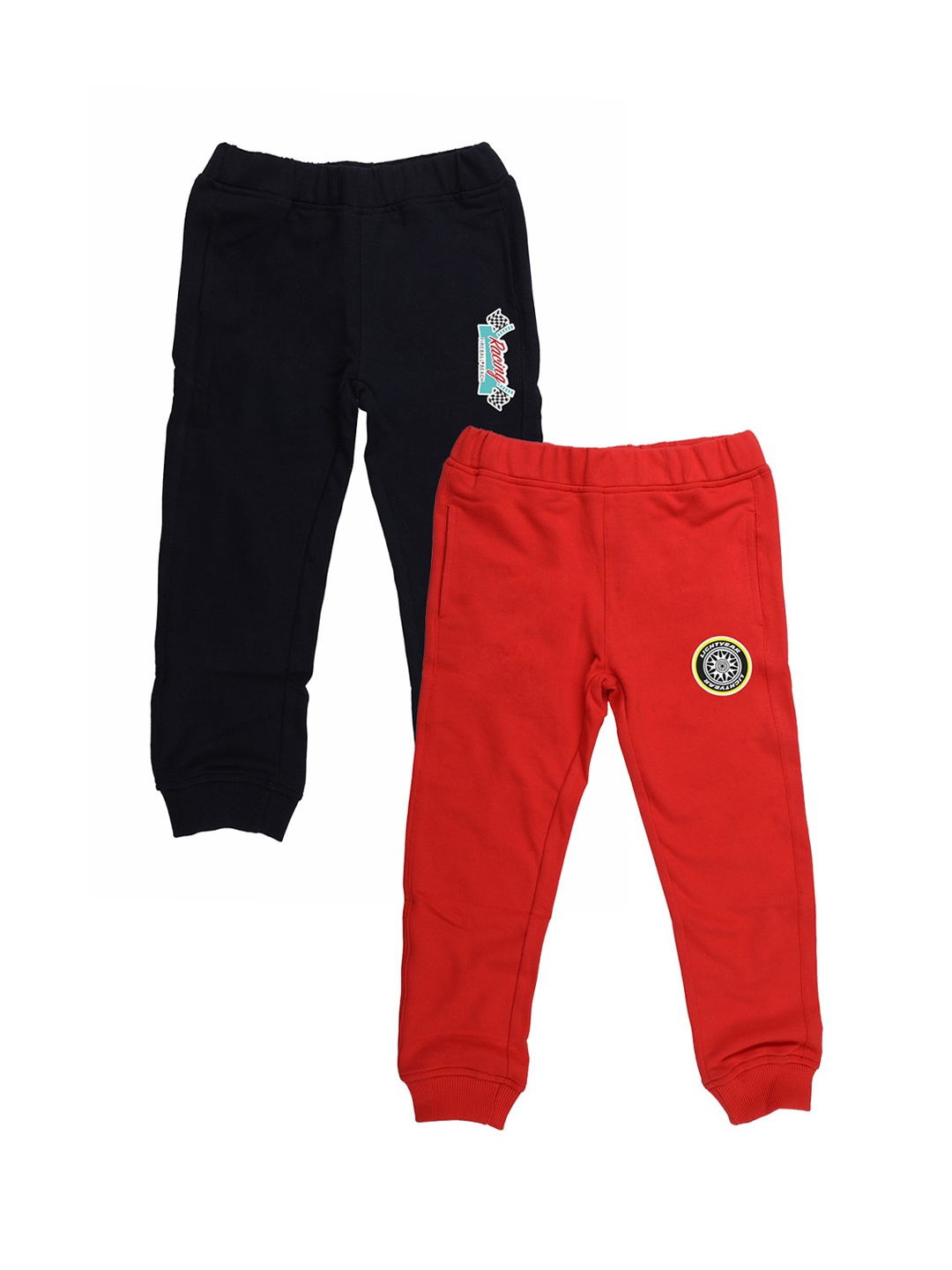 

YK Disney Boys Pack Of 2 Black & Red Solid Slim-Fit Joggers