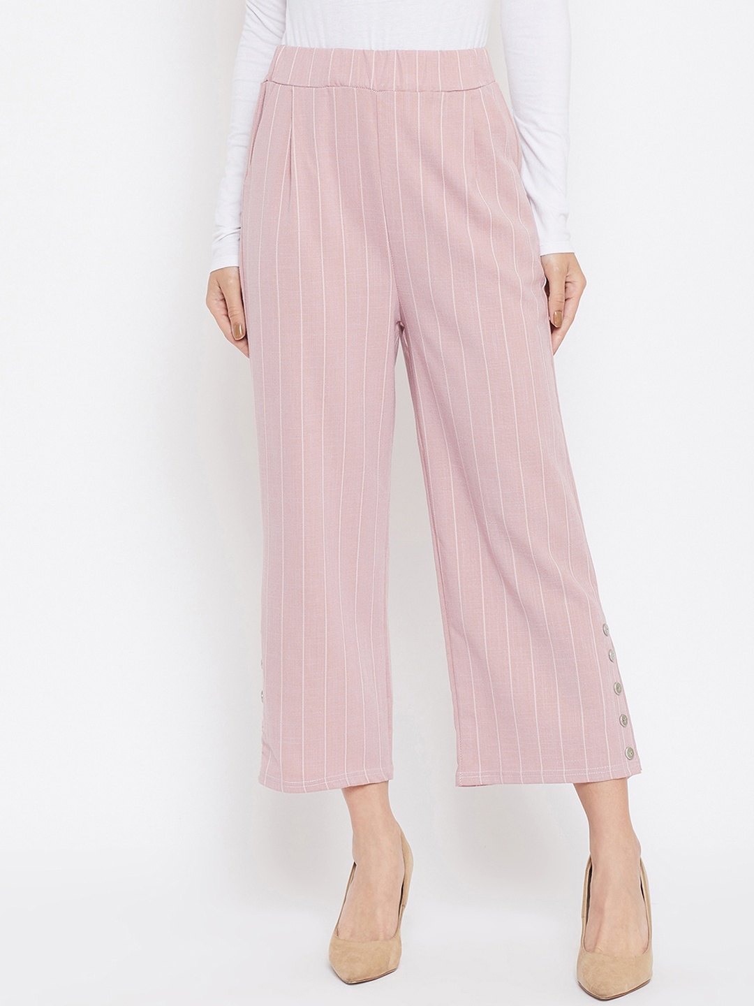 

Crimsoune Club Women Pink Relaxed Regular Fit Striped Parallel Trousers