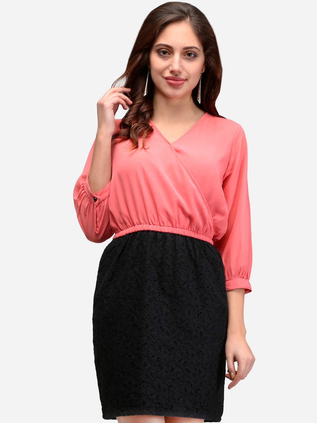 

V&M Women Pink Colourblocked Wrap Dress