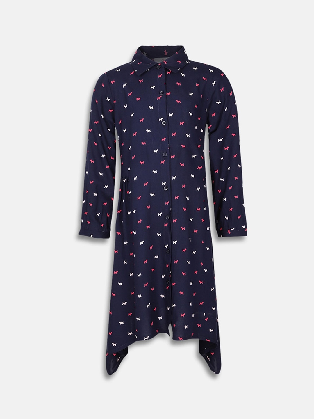 

Oxolloxo Girls Navy Blue Printed Shirt Dress