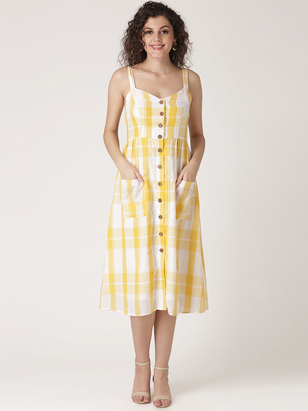 

DIVA WALK EXCLUSIVE Women Yellow Checked A-Line Dress