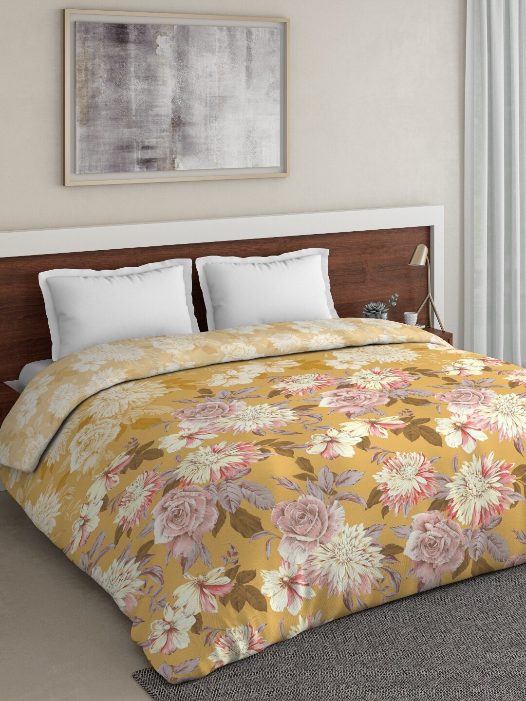 

DDecor White & Yellow Printed Bed Covers