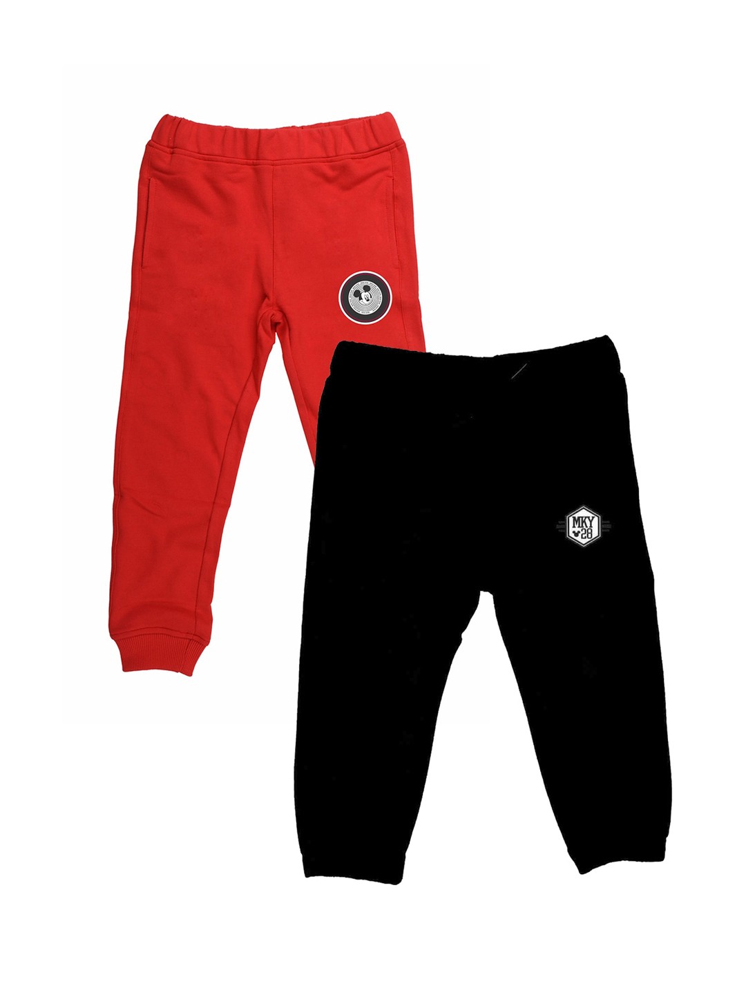

YK Disney Boys Set of 2 Black & Red Solid Slim-Fit Joggers
