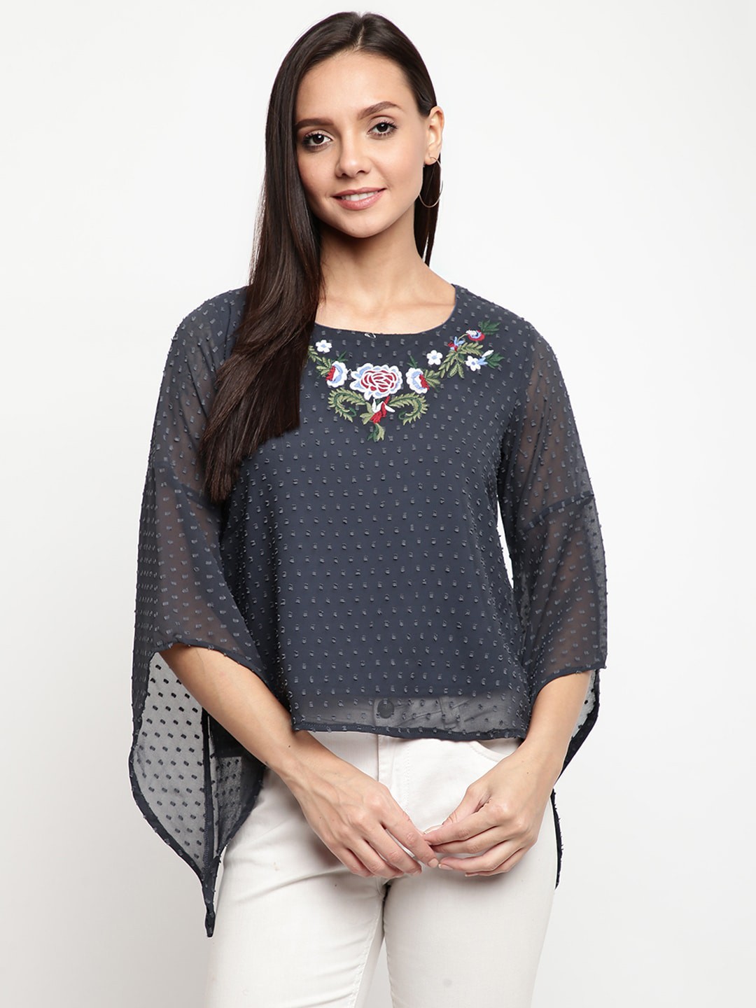 

Mayra Women Grey Self Design Top