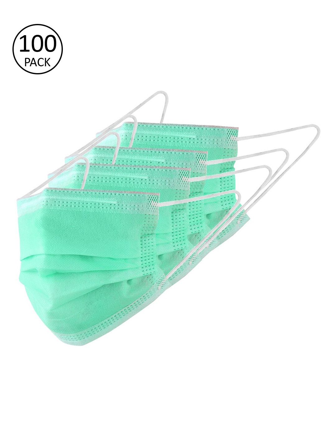 

London Fashion Unisex Green 100 Pcs 3-Layer Ultrasonic Disposable Masks, Sea green