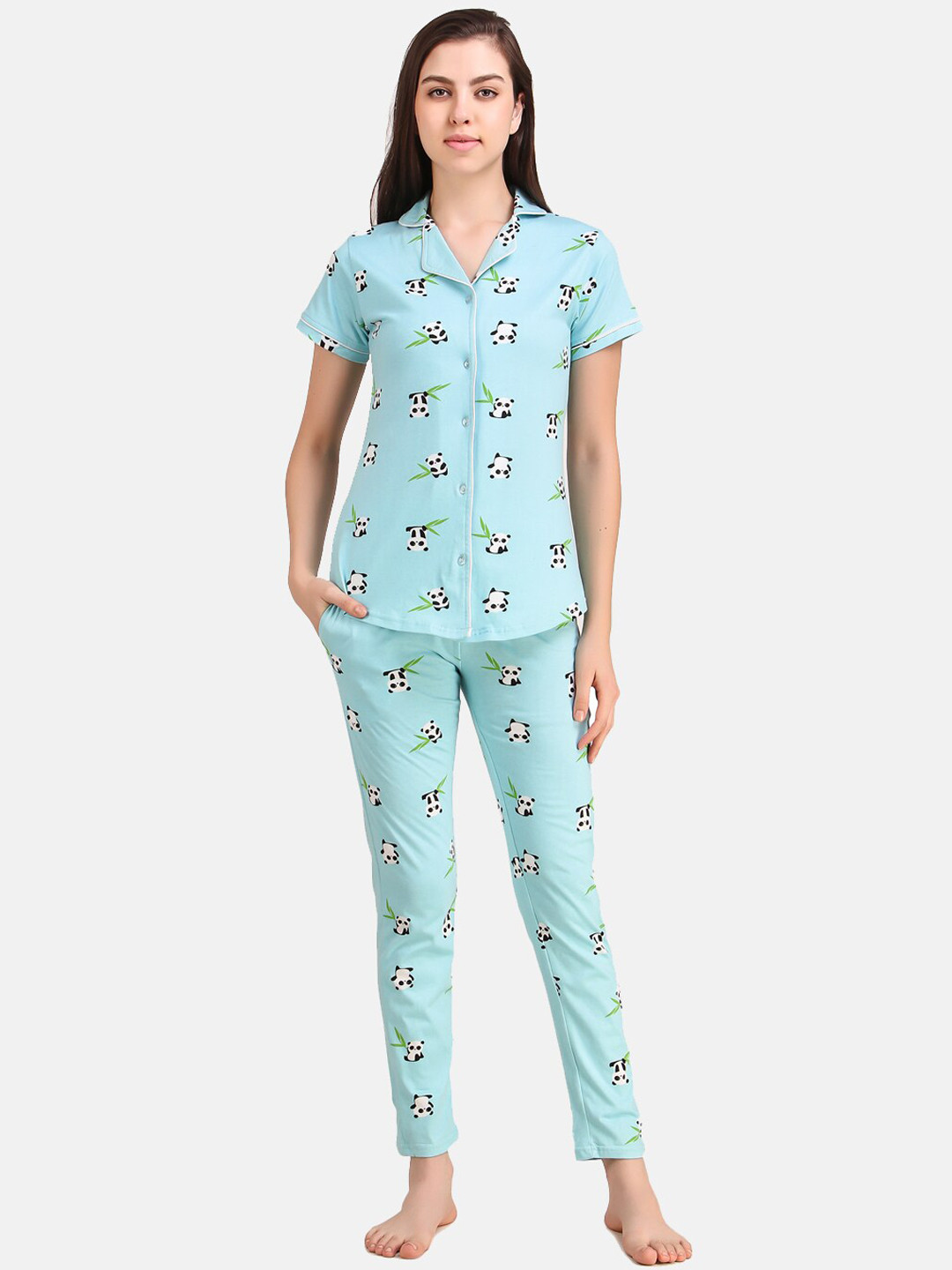 

Masha Women Blue Printed Night suit