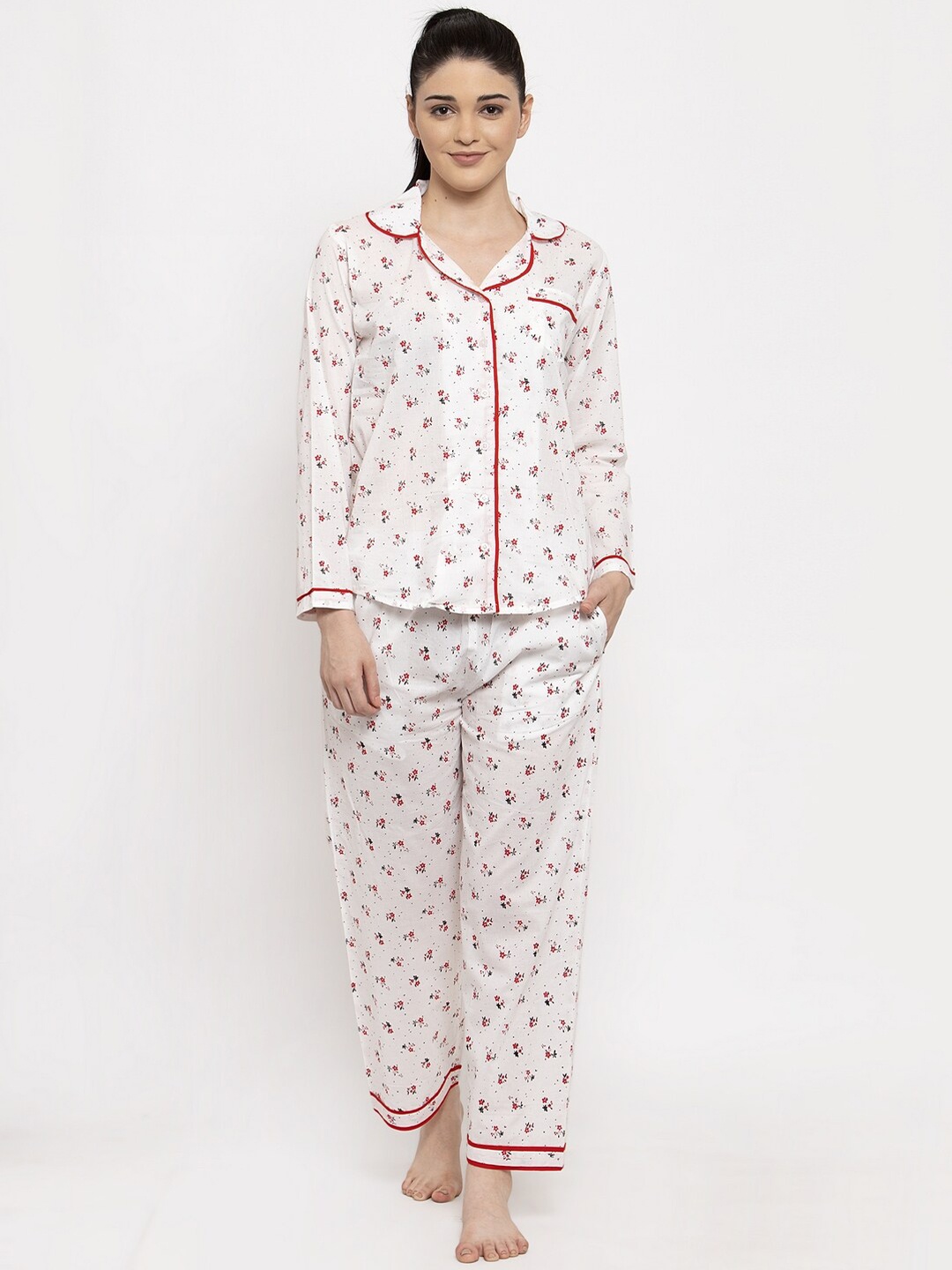 

Secret Wish Women White & Red Printed Night suit