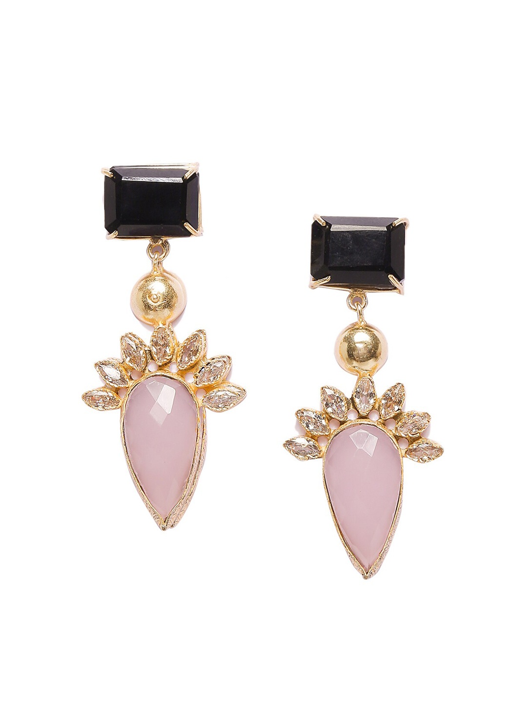 

INDYA Black & Pink Geometric Gold-Plated Drop Earrings