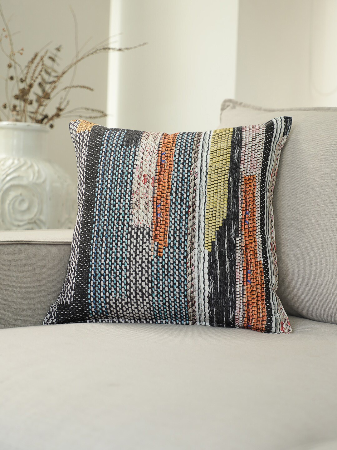 

BLUE BOAT Multicoloured Set of Single Self Design Square Cushion Covers, Multi