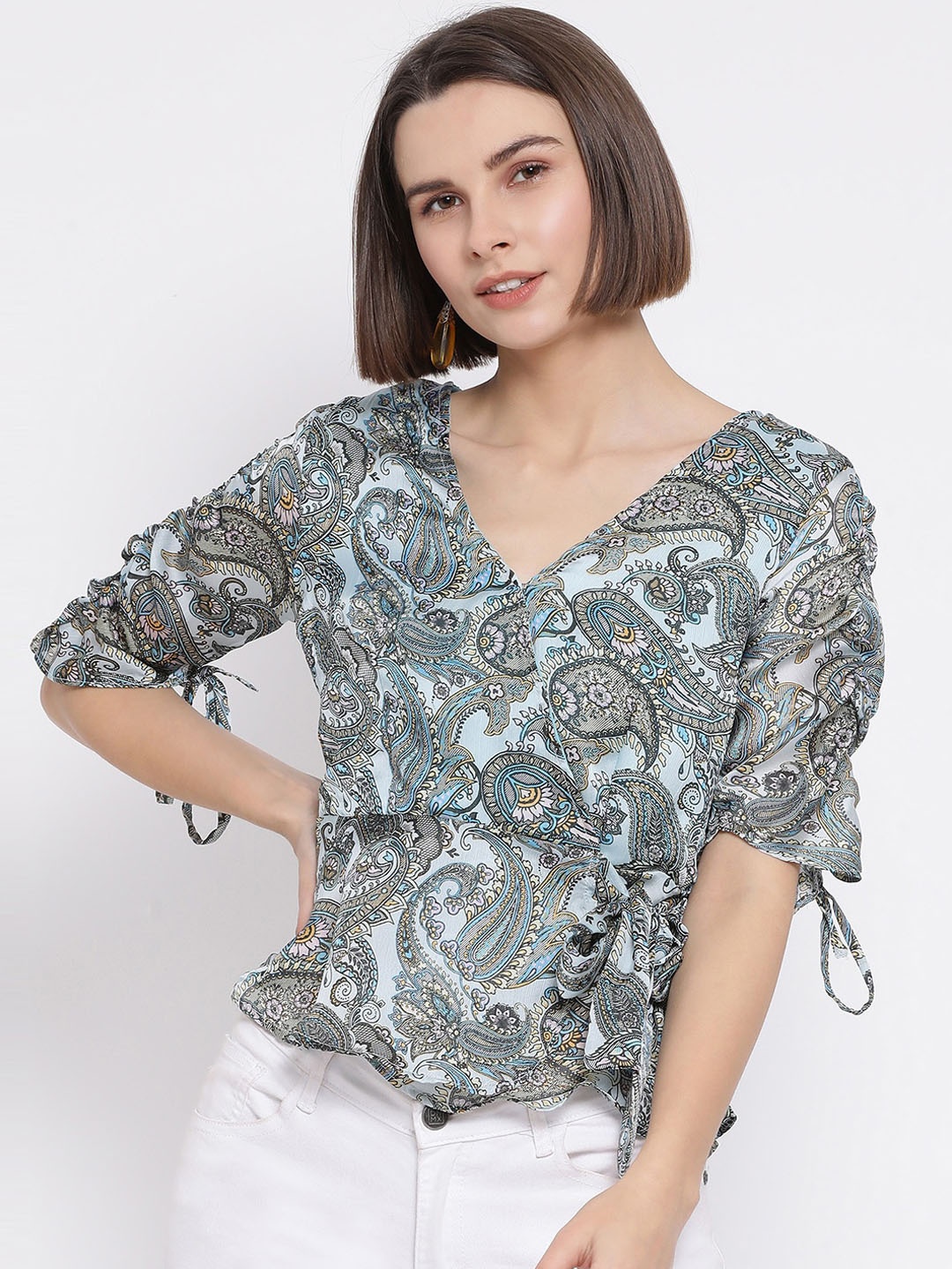

Oxolloxo Women Blue Printed Wrap Top