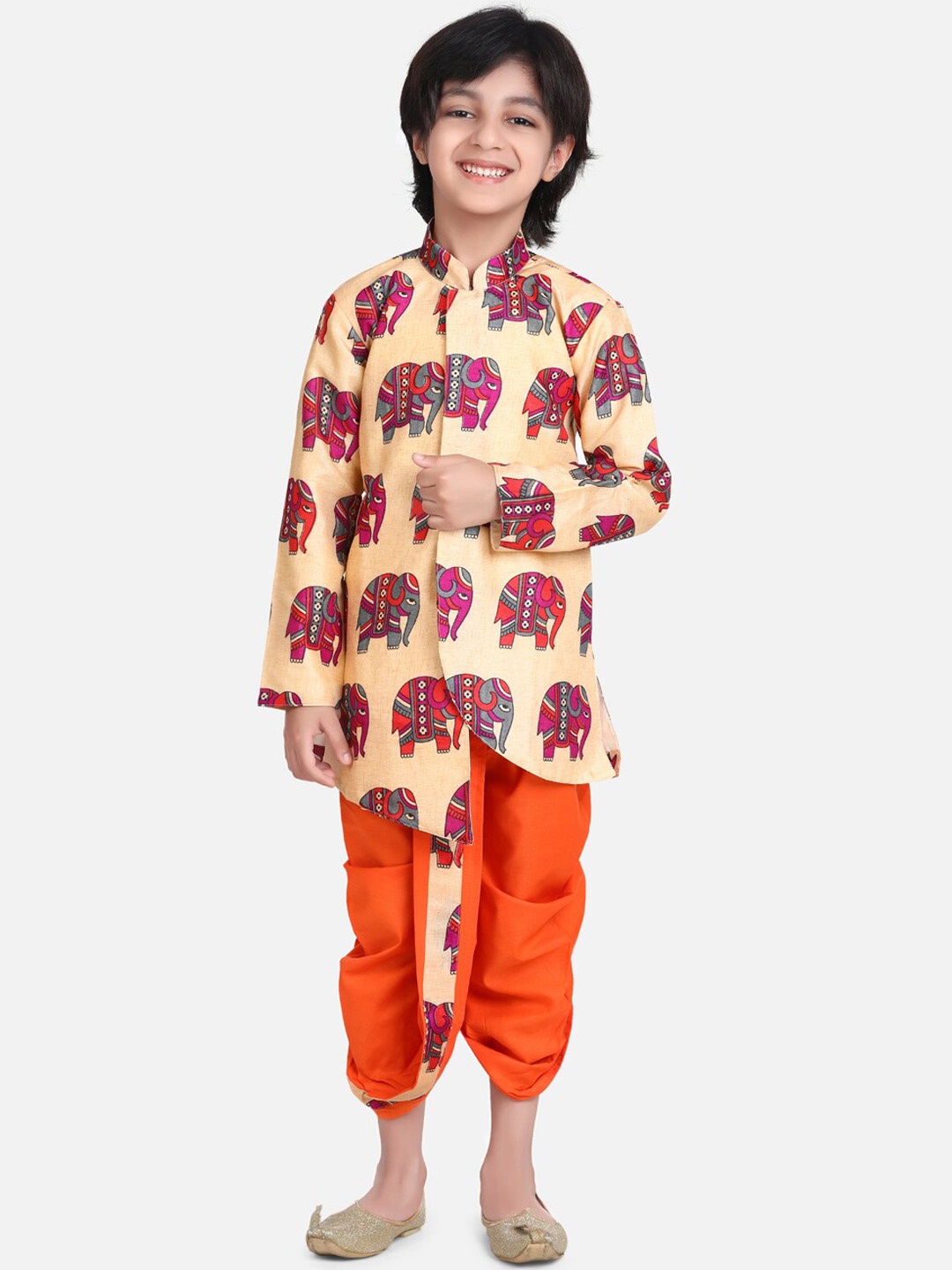 

BownBee Boys Orange & Beige Hathi Printed Sherwani Set