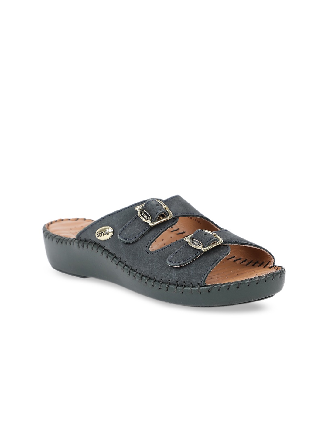 

Scholl Women Charcoal Grey Open Toe Flats with Buckle Detail