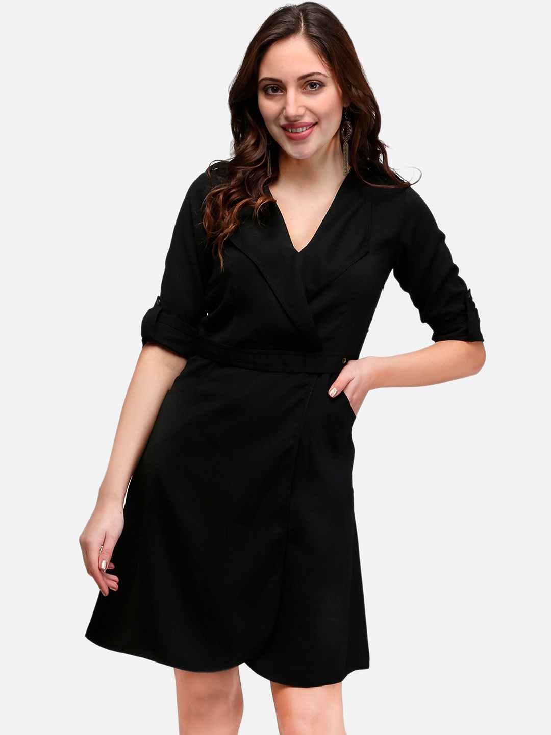 

V&M Women Black Solid A-Line Dress