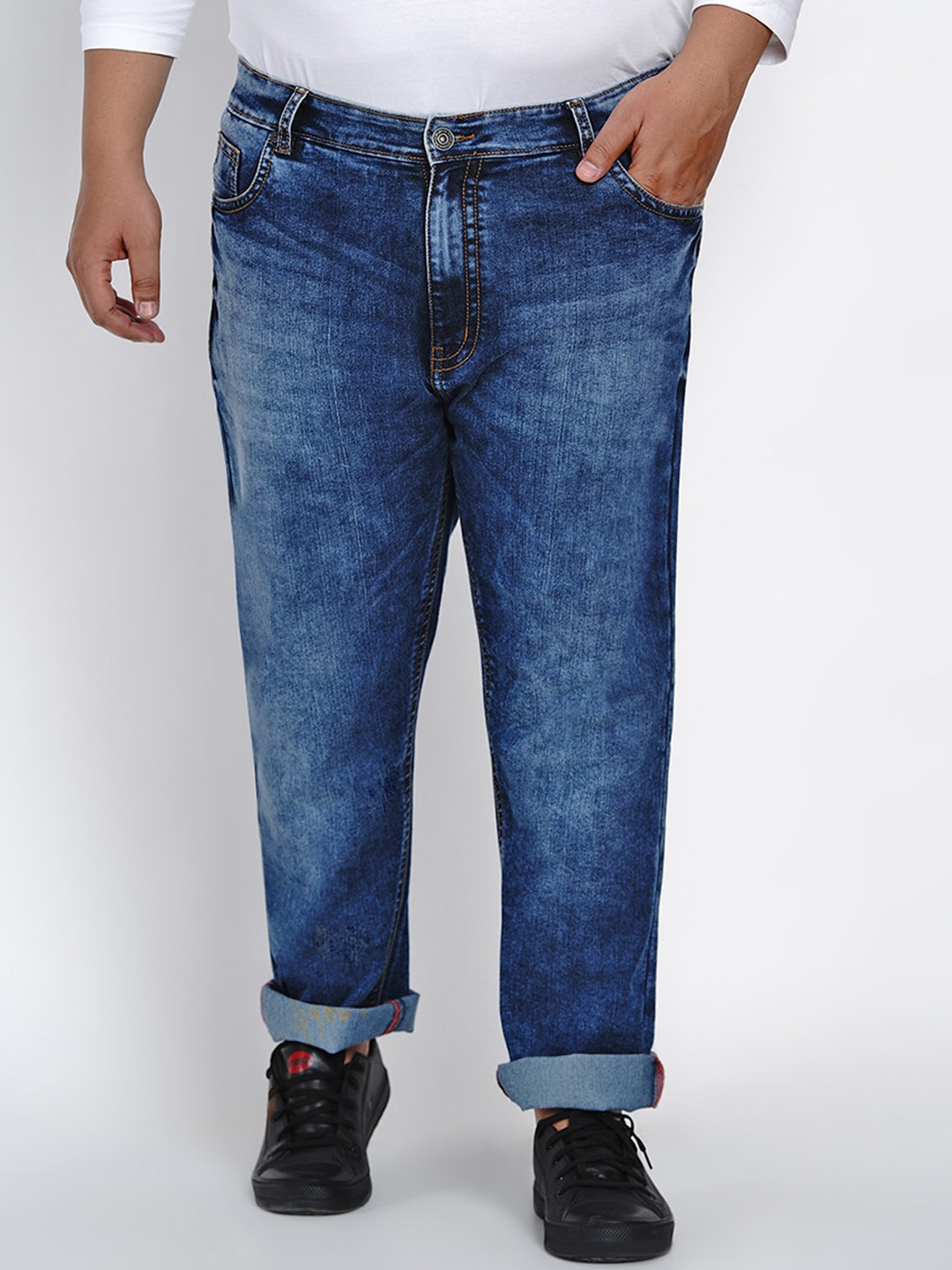 

John Pride Men Blue Regular Fit Mid-Rise Clean Look Stretchable Plus Size Jeans