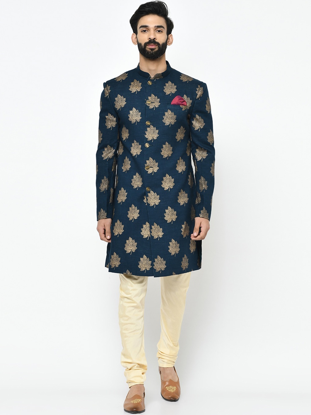 KISAH Men Indowestern Sherwani Set, Navy blue