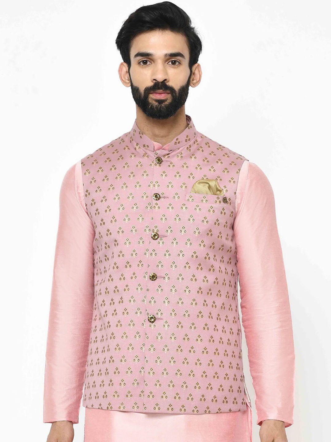 

KISAH Men Pink & Brown Printed Nehru Jacket