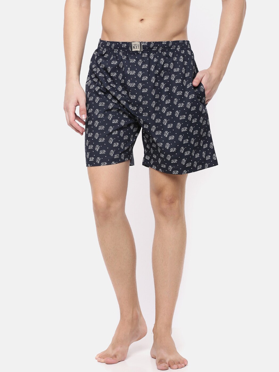 

Force NXT Men Printed Super Combed Cotton Boxers, Navy blue