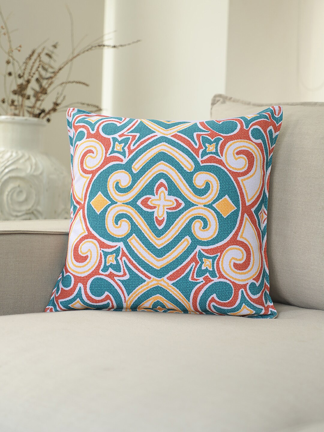 

BLUE BOAT Blue & Yellow Single Ethnic Motifs Square Cushion Cover