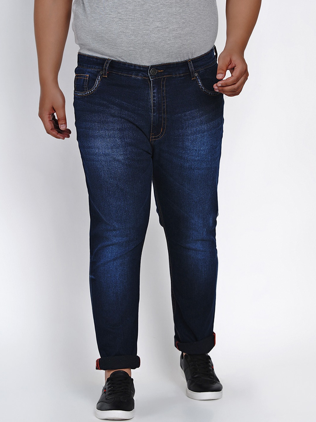 

John Pride Men Plus Size Regular Fit Mid-Rise Clean Look Stretchable Jeans, Blue