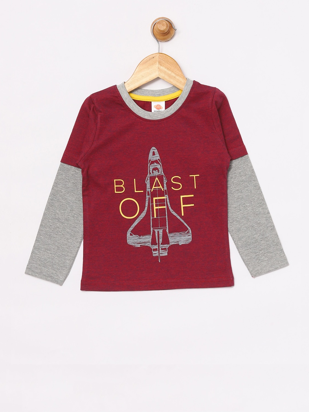 

SCAMPY Boys Maroon Printed Round Neck T-shirt