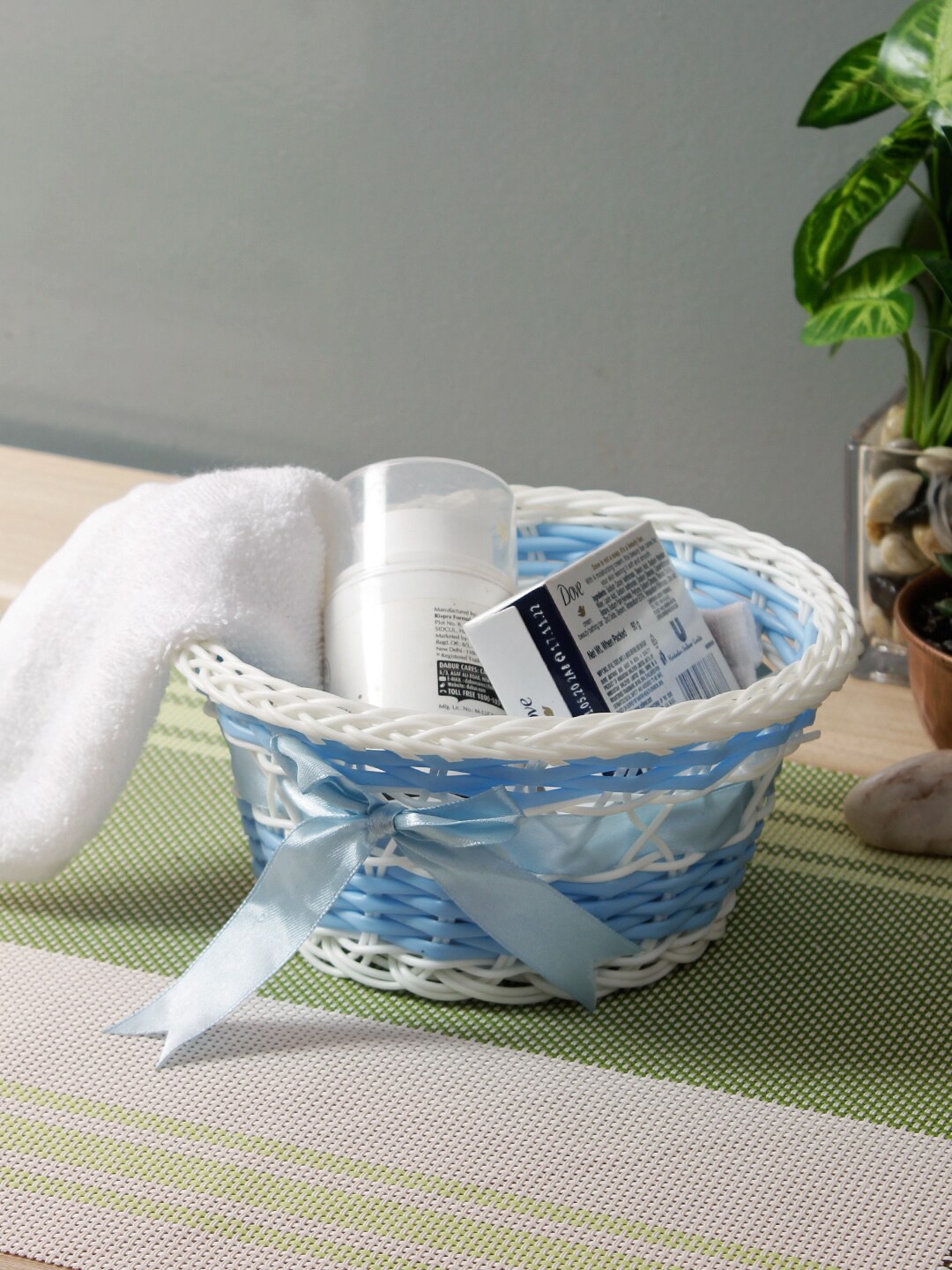 

Aapno Rajasthan Blue & White Woven-Design Plastic Multipurpose Basket