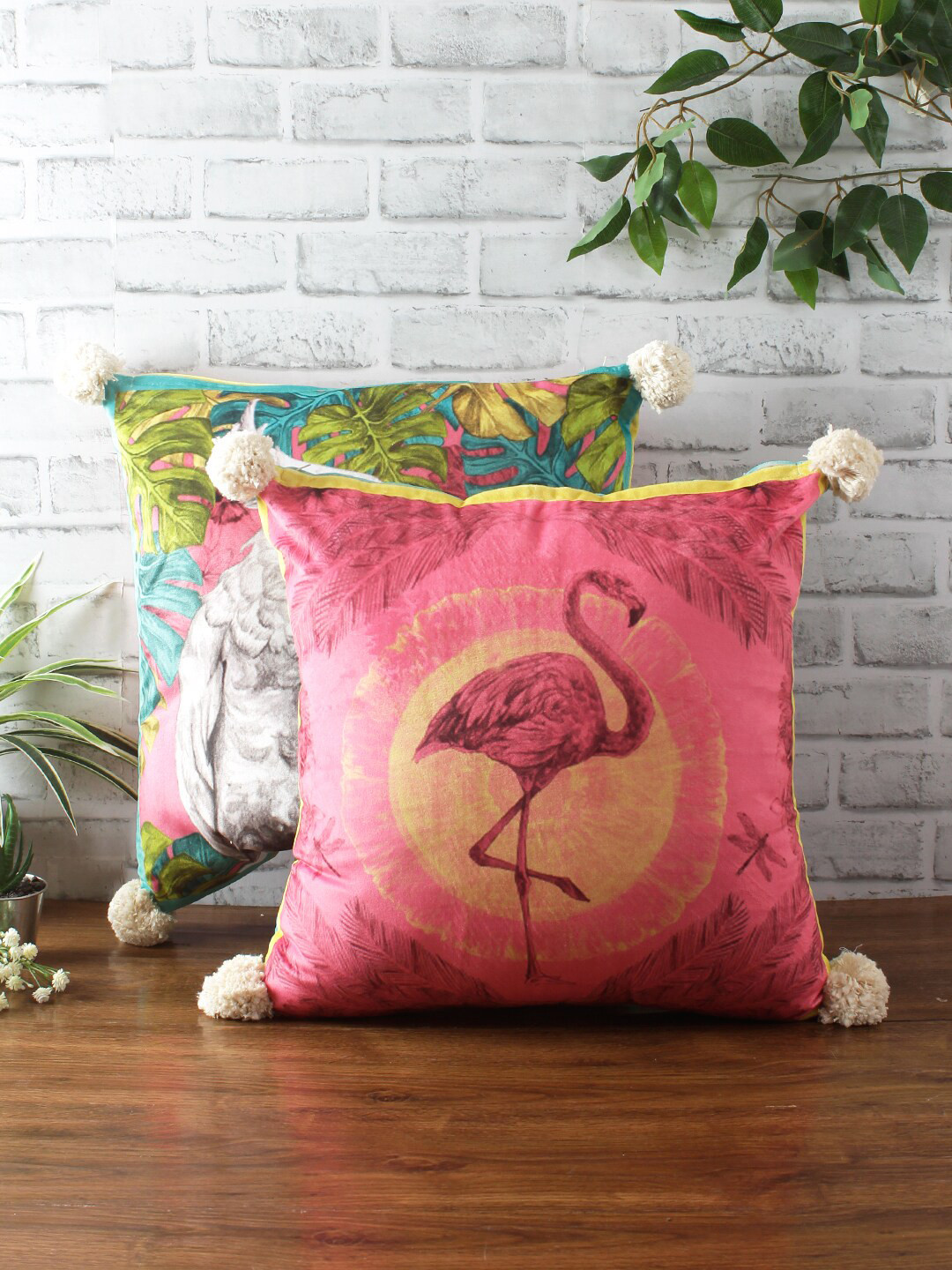 

eyda Pink Set of 2 Floral Square Velvet Reversible Cushion Covers