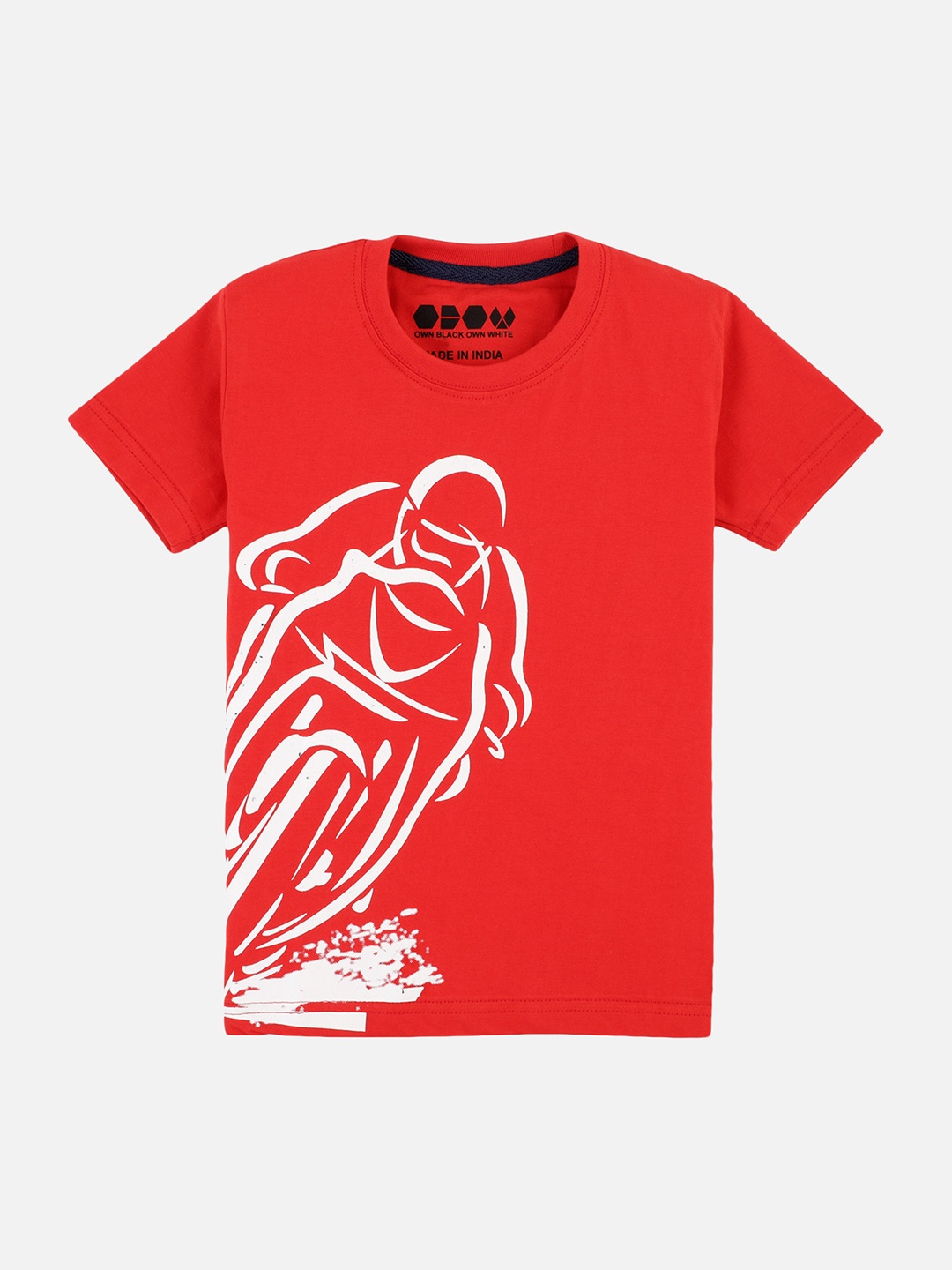 OBOW Boys Red Printed Round Neck Pure Cotton T-shirt