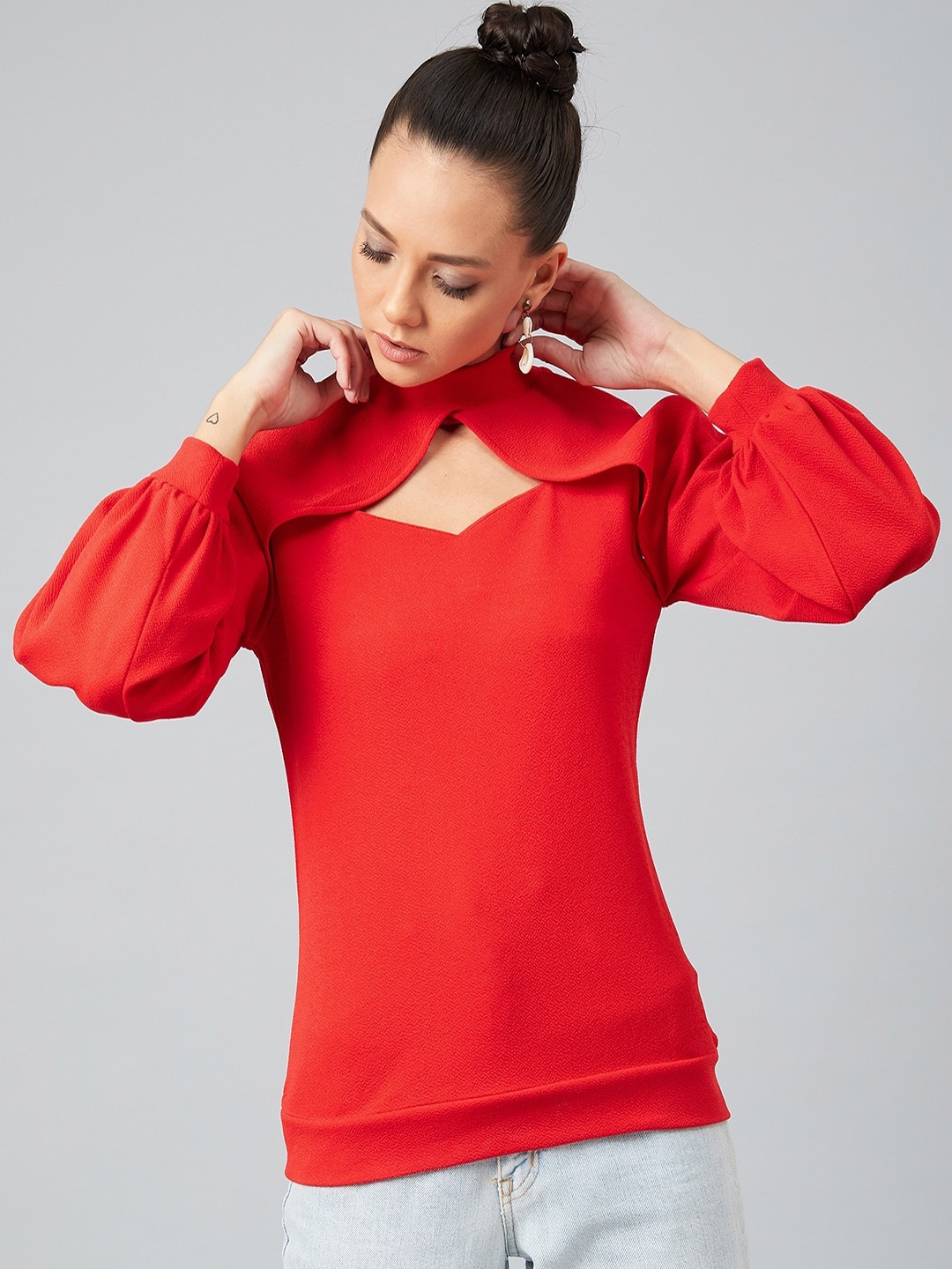 

Athena Women Red Solid Fitted Top