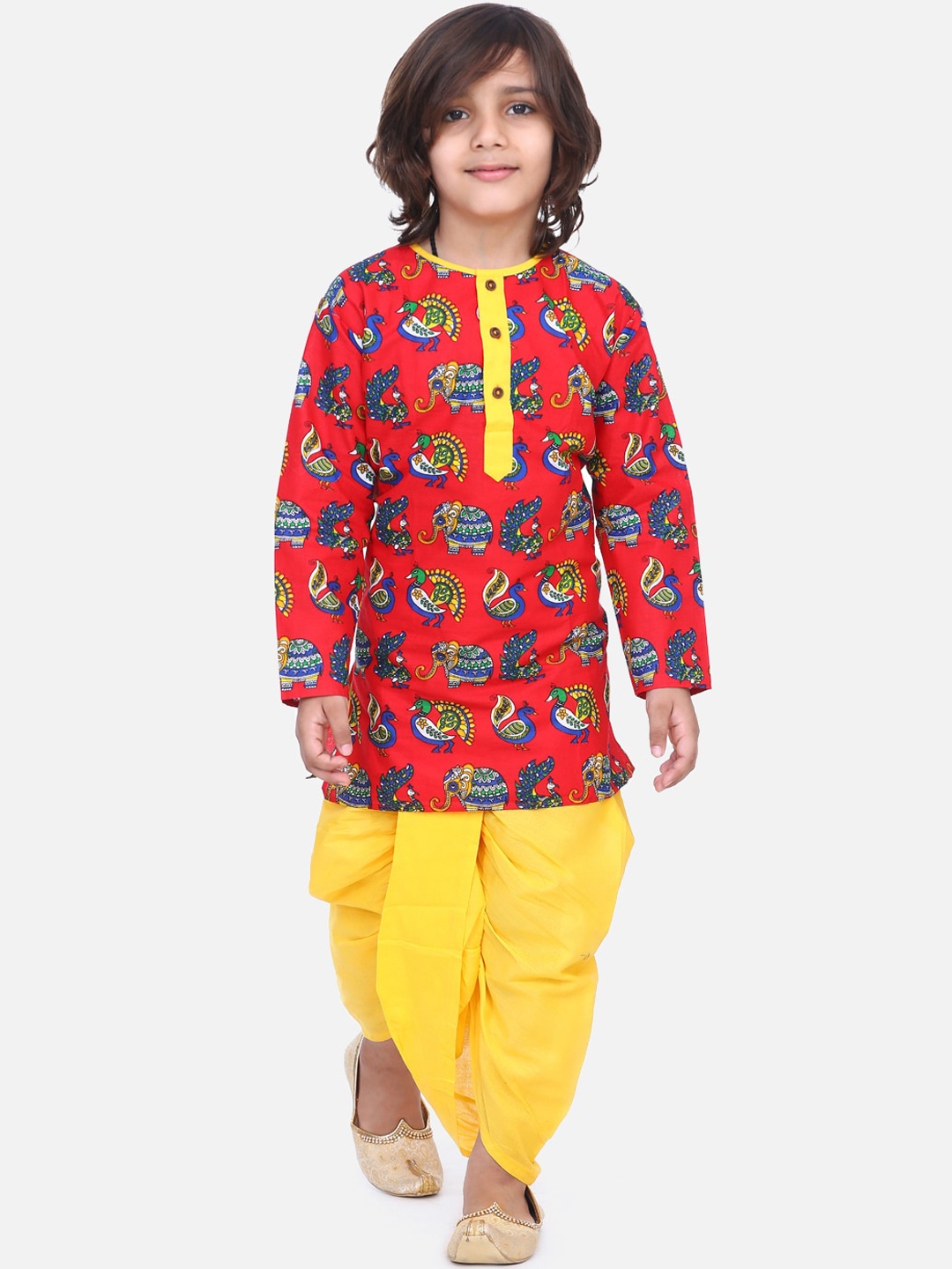 BownBee Boys Red & Yellow Printed Kurta with Dhoti Pants