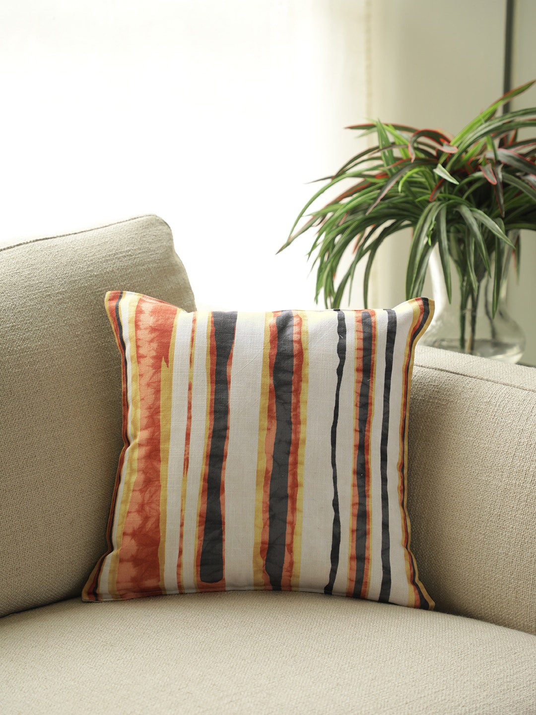 

BLUE BOAT Cream-Coloured & Orange Single Striped Square Cushion Covers