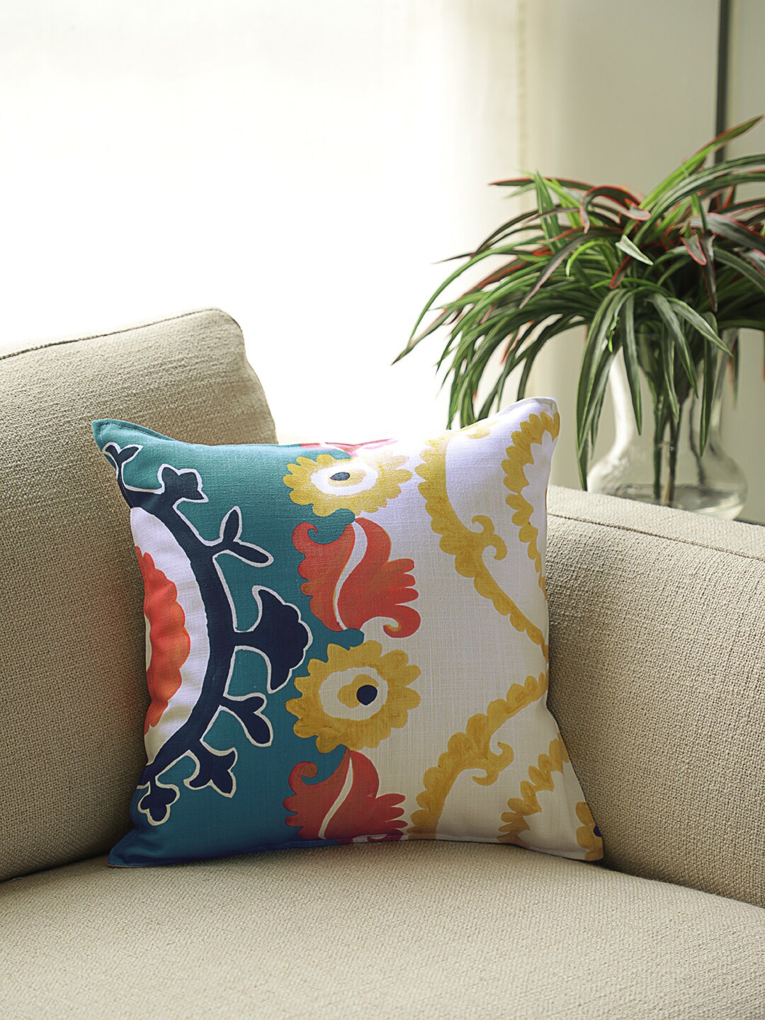 

BLUE BOAT Blue & White Single Abstract Square Cushion Cover