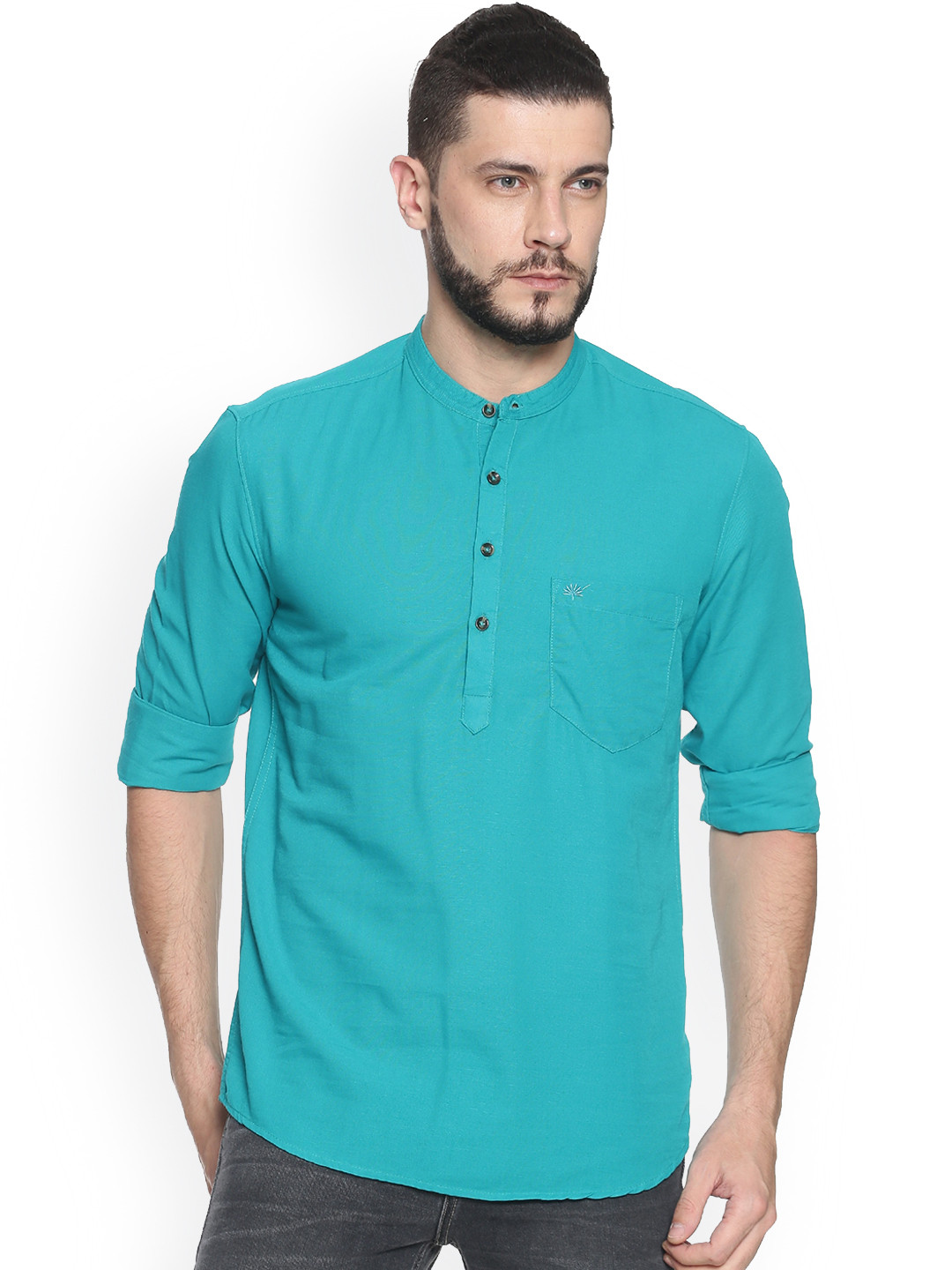 

Chennis Men Turquoise Blue Solid Straight Kurta