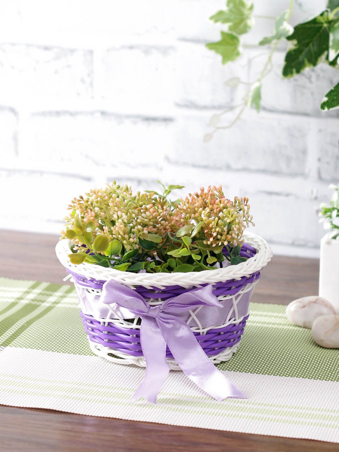 

Aapno Rajasthan Purple & White Woven-Design Plastic Multipurpose Basket