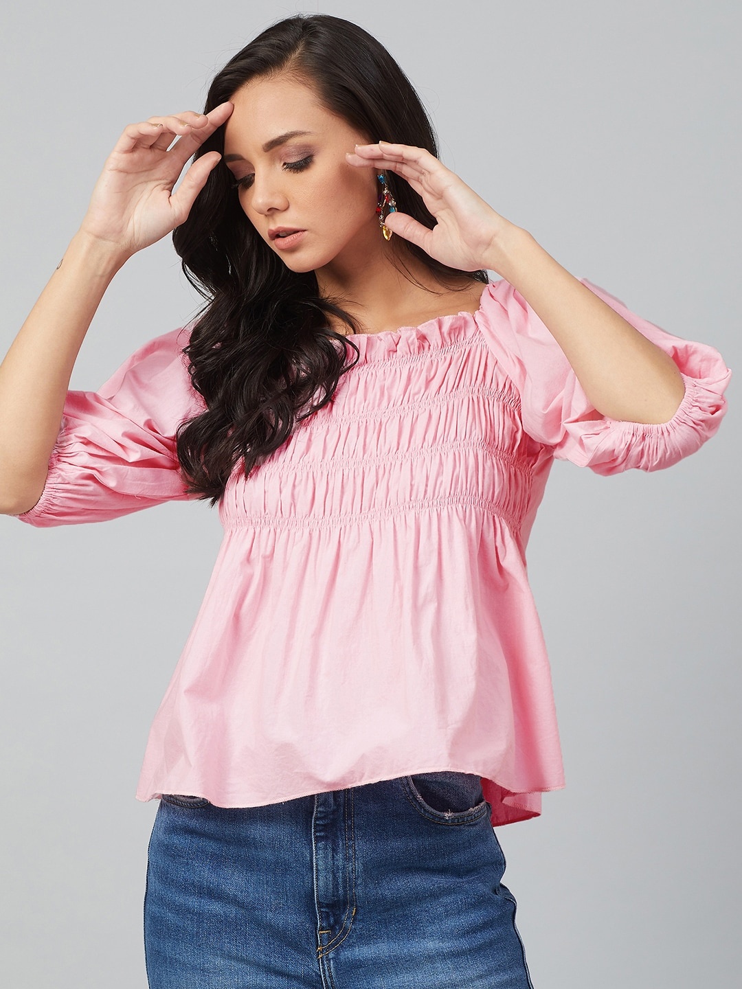 

Athena Women Pink Solid Empire Top